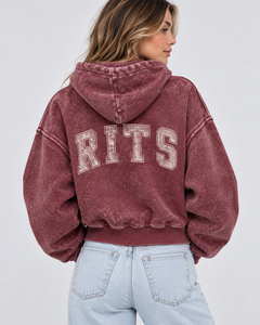<b>Women</b> acid wash <b>Hoodie</b> <b>Pink</b> Cotton Blend Drop-Shoulder Solid Color Letter Logo Front Autumn Casual Wear Acid wash <b>pink</b> <b>hoodie</b> - Product Image 2
