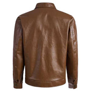 Veste en cuir PU pour homme, col rabattu, fermeture éclair, couleur unie, style automne, coupe classique, doublure en satin - Product Image 5