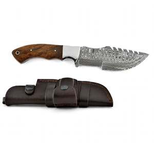 Cuchillo de hoja fija de acero de Damasco hecho a mano con mango de madera personalizado, herramienta EDC multiusos - Product Image 3