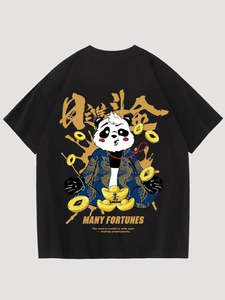 T-shirt Oversize Homme Many Fortunes Imprimé Panda Style Urbain Logo Avant Manches Courtes Col Rond Coupe Classique 100% Coton Séchage Rapide - Product Image 3