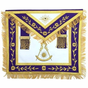 Tablier de Maître Ancien Maçon de la Loge Bleue - Blanc et Violet avec Broderie Dorée à la Machine, Tabliers Maçonniques de Qualité Professionnelle - Product Image 1
