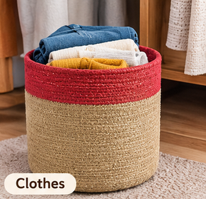 Meilleure Offre Panier de Rangement Pliable en Corde de Jute avec Couvercle, Panier de Courses Rond Tressé Naturel pour Vêtements, Jouets et Accessoires - Product Image 1