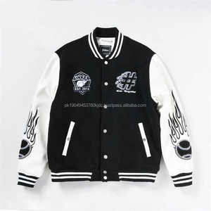 Chaqueta Universitaria Unisex de Alta Calidad, Elegante, Resistente al Viento, Mangas de Piel de Oveja, Tela Lisa Teñida, Técnicas Impresas, para Hombre y Mujer - Product Image 1