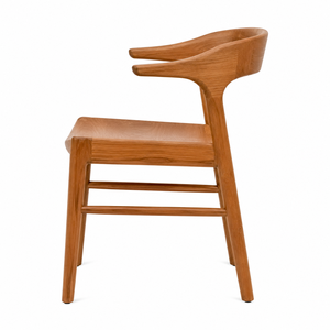 Chaise de salle à manger moderne en teck massif avec dossier sculptural enveloppant, design écologique et imperméable - Product Image 3