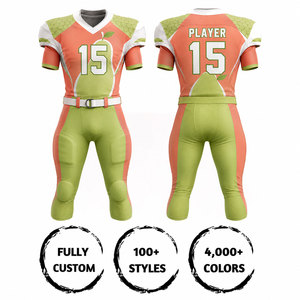 Ensemble Maillot et Pantalon de Football Américain Personnalisé par Sublimation pour Homme – Col en V, Orange et Vert, Anti-humidité, Coupe Ajustée, Manches Courtes - Product Image 5