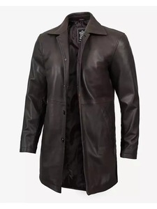 Mens 34 Length Dark Brown Leather <b>Coat</b> - Product Image 2