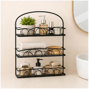 Étagère de rangement de salle de bain moderne à 3 niveaux en métal noir, murale et de comptoir, organisateur polyvalent en fer thermolaqué - Product Image 5