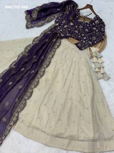 Premium Quality Cosmos with Zari-<b>Sequin</b> Embroidered Kali-<b>Flared</b> Lehenga-Sindoor Silk Choli Set Supplier from India - Product Image 4