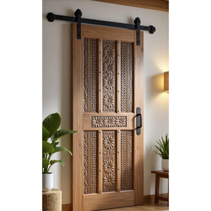 Puerta Corredera de Madera Maciza Tallada a Mano con Diseño Floral de Lujo, Decorativa y Artística para Interiores - Product Image 1