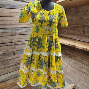 Organic Cotton Floral Hand Block Printed Floor-Length V-neck Elastic Waist Eco-Friendly Vintage Women's Holiday <b>Party</b> Summer - Product Image 4