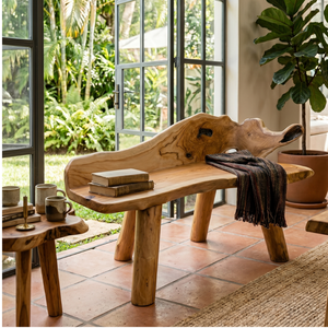 Muebles de Patio para Casa, Villa o Resort ARTERRA, Banco de Raíz de Teca Rústico de Lujo Premium, Arquitectura Artesanal - Product Image 4