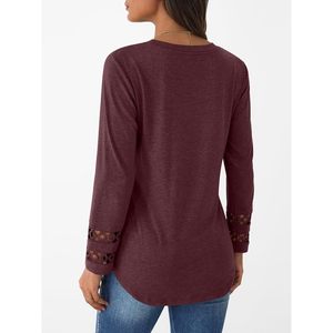 2025 túnica de manga larga para mujer otoño moda ojales Camiseta cuello redondo elegante Casual suelta Fit Tops estilo elegante 2025 - Product Image 2