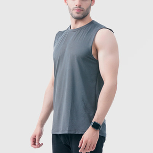 Men's Sleeveless Tank <b>Top</b> O-Neck Solid Color Quick Dry Sporty Workout Vest Knitted Polyester <b>Mesh</b> Fabric - Product Image 2