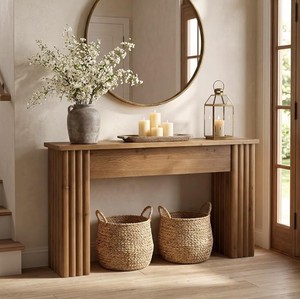 Console en bois massif, design scandinave moderne, faite à la main, pour entrée, couloir, salle à manger, rangement, salon, avec base sur pieds - Product Image 1