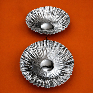 Fluted Stainless Steel Candy Bowls Set Of 2 Mirror Polished <b>Chrome</b> Finish Ribbed Trays For Chocolates Snacks Or Home Decor - Product Image 3
