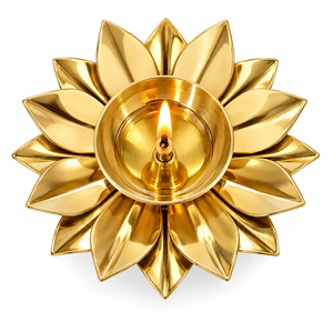 Top View <b>Lotus</b> Flower Brass Diya Oil <b>Lamp</b> Handcrafted Floral Petal Deepam Pooja Mandir Diwali Festival Decor - Product Image 1