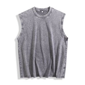 Débardeurs sans manches en coton vintage délavé à l'acide 210G pour hommes, tailles plus, avec logo personnalisé 2026 – Chemises sans manches délavées à l'acide - Product Image 1