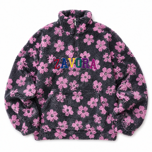2026 Luxury Sherpa Hoodies <b>Women</b> Floral <b>Quarter</b> <b>Zip</b> Oversized Teddy Fleece Pullover Custom Embroidery OEM Private Label Factory - Product Image 1
