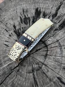 Cuchillo de bolsillo multifunción de acero inoxidable de Damasco 440C hecho a mano personalizado mango de hueso cuchillo de uso diario OEM disponible - Product Image 4