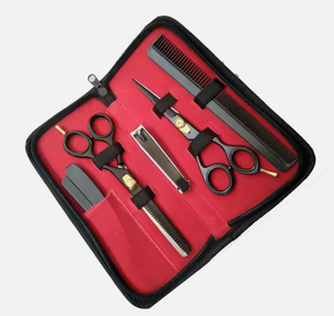 Kit de ciseaux à effiler de qualité supérieure couleur argent 6 pièces, magnifiques kits de barbier avec étui en cuir à fermeture éclair - Product Image 3