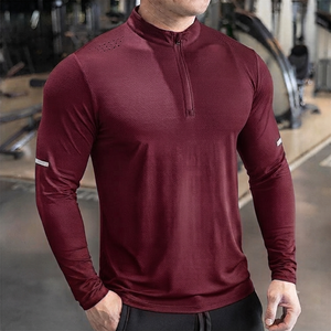 T-shirts de sport à manches longues pour hommes, personnalisés OEM, séchage rapide, avec fermeture éclair 1/4, pour la gym, le golf et le jogging - Product Image 3
