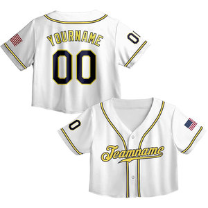 Crop top de baseball personnalisé pour femme, avec nom, numéro et logo d'équipe nationale, en jersey léger blanc à col en V et manches courtes - Product Image 1