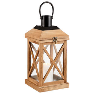 Lanterne décorative en bois massif et métal de qualité supérieure, porte-bougie avec verre et poignée noire pour intérieur et extérieur - Product Image 4