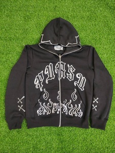 Sweat-shirt à capuche zippé pour homme, imprimé aigle noir, coupe oversize courte, en molleton bouclette 100% coton respirant, collection automne, prix de gros - Product Image 4