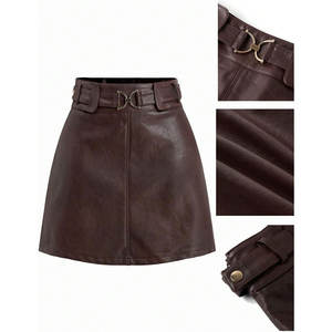 Minifalda de cuero sintético estilo western para mujer, con cinturón de hebilla, línea A, estilo retro, para festivales. - Product Image 6