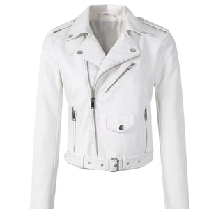 Chaqueta de Cuero Genuino para Mujer, Estilo Racer, Manga Larga, Cierre de Cremallera Doble, Resistente al Polvo - Product Image 3