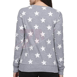 Sudadera de punto gris con estampado de estrellas para mujer, cuello redondo, manga larga, estilo casual para otoño, sudadera estampada de ajuste relajado, ropa informal - Product Image 5