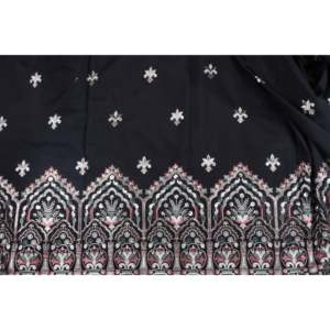 Tissu satiné semi-soie brodé au mètre, noir uni, 58 pouces de large, motif décoratif - Product Image 3