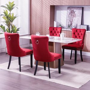 Sedia da pranzo contemporanea in velluto imbottito con gambe in legno massello e finiture con borchie - Design classico trapuntato - Product Image 4