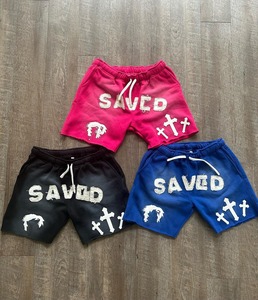 Custom Logo <b>Men's</b> Streetwear Thick Drawstring Vintage Applique Sweat <b>Short</b> Cut Edge Acid Wash <b>Patch</b> Embroidery <b>Shorts</b> <b>Men</b> - Product Image 4