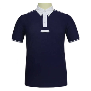 เสื้อโปโลแขนสั้นสีแดงสำหรับผู้ชาย คอปกสีน้ำเงินกรมท่า แต่งลายทาง ผ้าถัก สวมใส่สบาย ทรงปกติ - Product Image 2