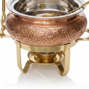 Plat à chafing en cuivre martelé à la main avec support en laiton et gravures florales – Ensemble de service de luxe pour buffets, idéal pour hôtels et événements - Product Image 6