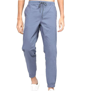Men's Blue Cotton Joggers <b>Elastic</b> <b>Waist</b> Drawstring Closure Casual Pants Lightweight Breathable Side Pockets Oxford Fabric - Product Image 5