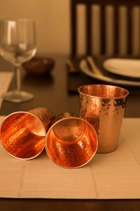 Copper Tumbler Set Vintage Style Metal <b>Drinkware</b> for Party Adults Single Wall Gold Plated Design - Product Image 5