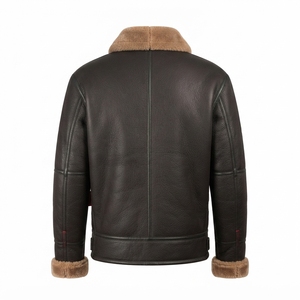 Blouson de motard en cuir véritable respirant pour homme, col et poignets en fourrure, fermeture éclair avant, coupe-vent, manteau de moto d'hiver, coupe classique - Product Image 2