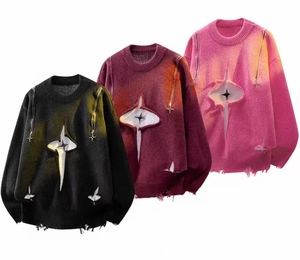 Pull-over Col Rond Oversize OEM 2026 avec Imprimé Dégradé et Franges, Tricoté Unisexe, Vêtement d'Automne - Product Image 1