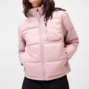 Nouvelle veste matelassée courte pour femme avec poche avant zippée, col montant, couleur unie, très tendance pour l'hiver - Product Image 1