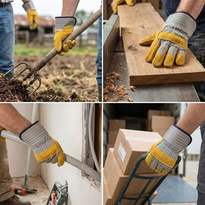 Heavy Duty Anti-abrasion Cowhide Split Leather Comfort Fit & <b>Strip</b> Cotton <b>Fabric</b> Back Safety Protective Industrial Work Gloves - Product Image 5