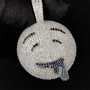 Pendentif de luxe en argent sterling 925 massif, moissanite VVS taille brillant, plaqué or rose, effet goutte d'eau bleue glacée - Product Image 3