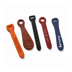 Durable Leather Zipper <b>Pullers</b> with Metal Ring Custom Logo Stitched Pulls for Bags and Clothing - Product Image 5