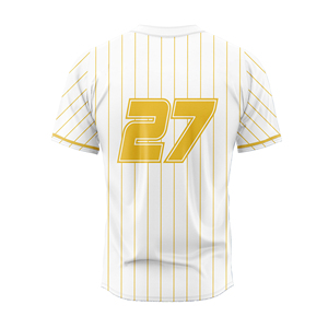 <b>White</b> Yellow Striped Baseball Jersey Men's Short Sleeve Button Front Customizable Sport Apparel Breathable Polyester Regular Fit - Product Image 2