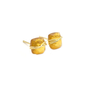 <b>Citrine</b> Cushion Stud <b>Earrings</b> | 8mm Yellow Gemstone Wire Wrapped Gold Plated Fashion Stud <b>Earrings</b> Jewelry - Product Image 4