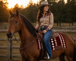 Sous-selle classique en laine marron tissé à la main Equipro Western avec motif diamant et bordure en cuir - Product Image 2