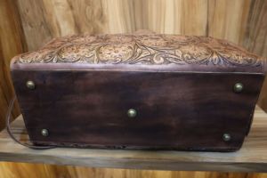 Handmade Genuine Leather Tooled Travel Duffle Bag – Vintage Western Embossed Leather Gym Bag with Shoulder <b>Strap</b> - Product Image 3