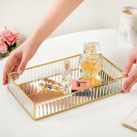Plateau de rangement octogonal en verre avec bordure en métal doré, design géométrique moderne, bordure en laiton, décoration de luxe pour la maison, plateau de service portable pour boissons dans le salon