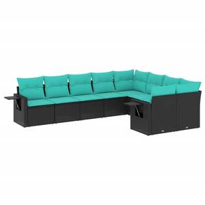 Juego de sofás de patio de ratán sintético negro de 9 piezas con cojines, muebles elegantes para exteriores - Product Image 2
